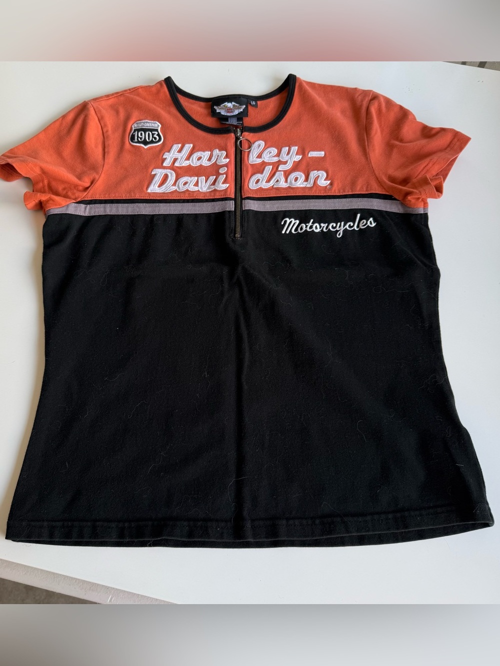 Harley Davidson Y2K Zip Henley Tee Motorcycle Graphic Top Large